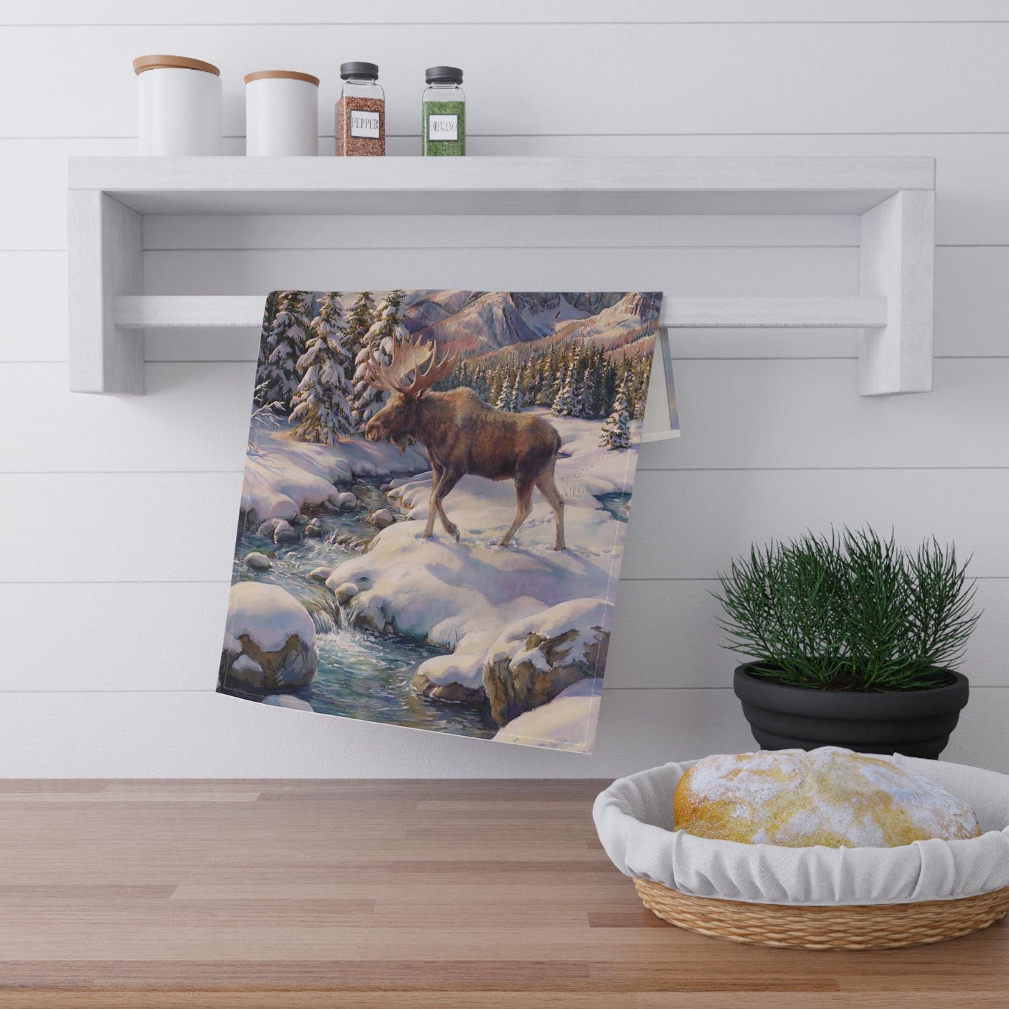 Rustic Moose Kitchen Towel | Cotton Tea Towel, Cabin Home Décor | Cabin Décor for Kitchen | Cabin Home Accessories