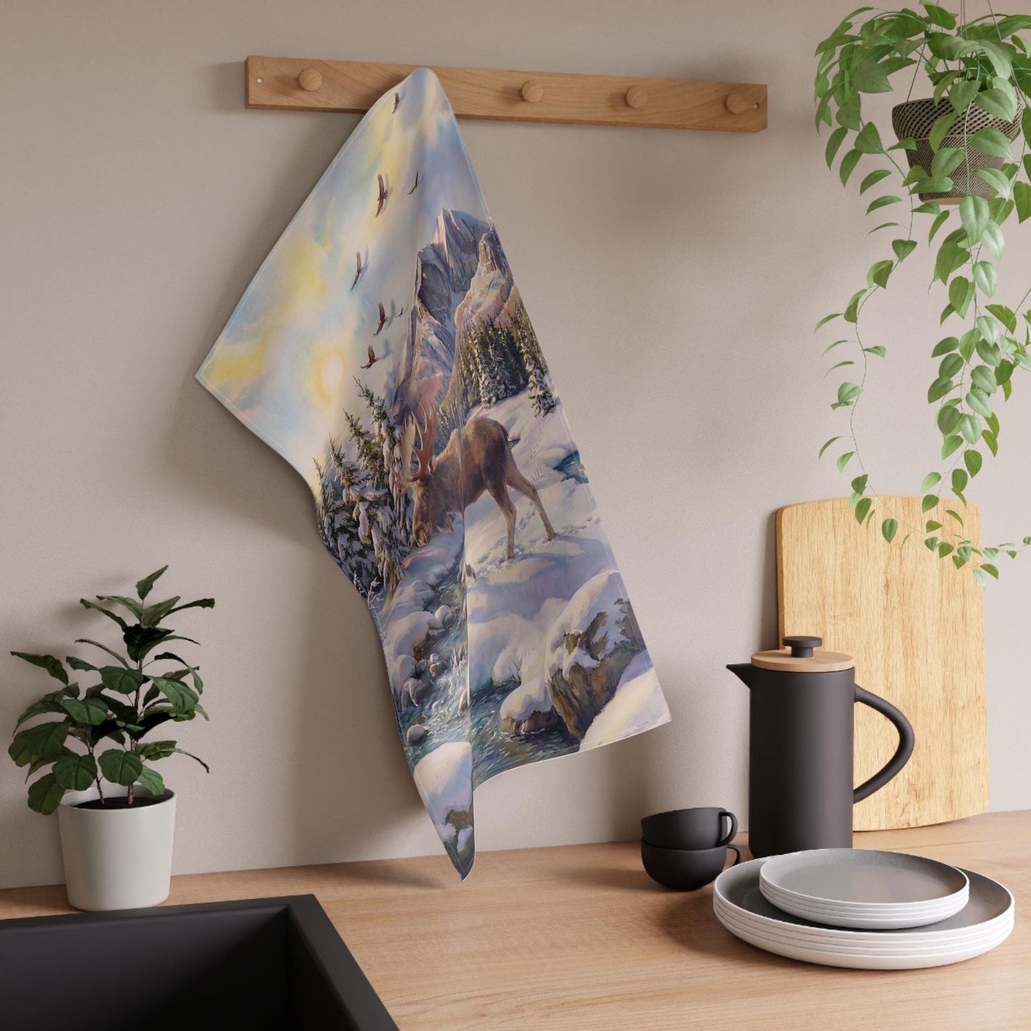 Rustic Moose Kitchen Towel | Cotton Tea Towel, Cabin Home Décor | Cabin Décor for Kitchen | Cabin Home Accessories