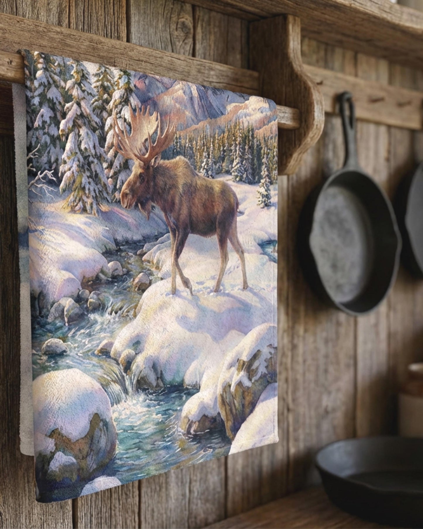 Rustic Moose Kitchen Towel | Cotton Tea Towel, Cabin Home Décor | Cabin Décor for Kitchen | Cabin Home Accessories