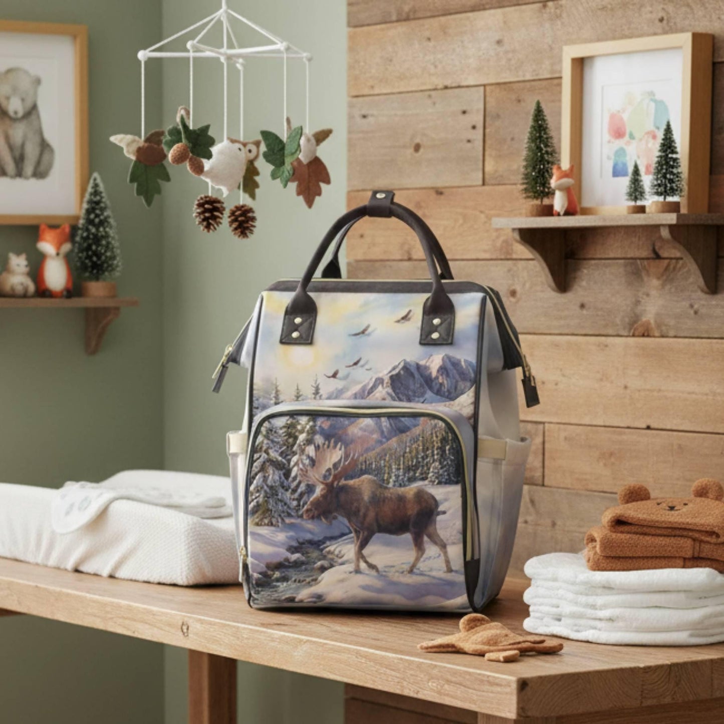 Woodsy Moose Cabin Diaper Backpack Baby Nursery Diaper Bag cabin Moose themed baby diaper bag The perfect woodsy theme for a nursery