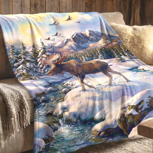 Cabin Décor | Moose Velveteen Plush Blanket | Moose Holiday Blanket | Rustic Décor | Soft Blanket | Woodsy Décor | Gift For Moose Lovers