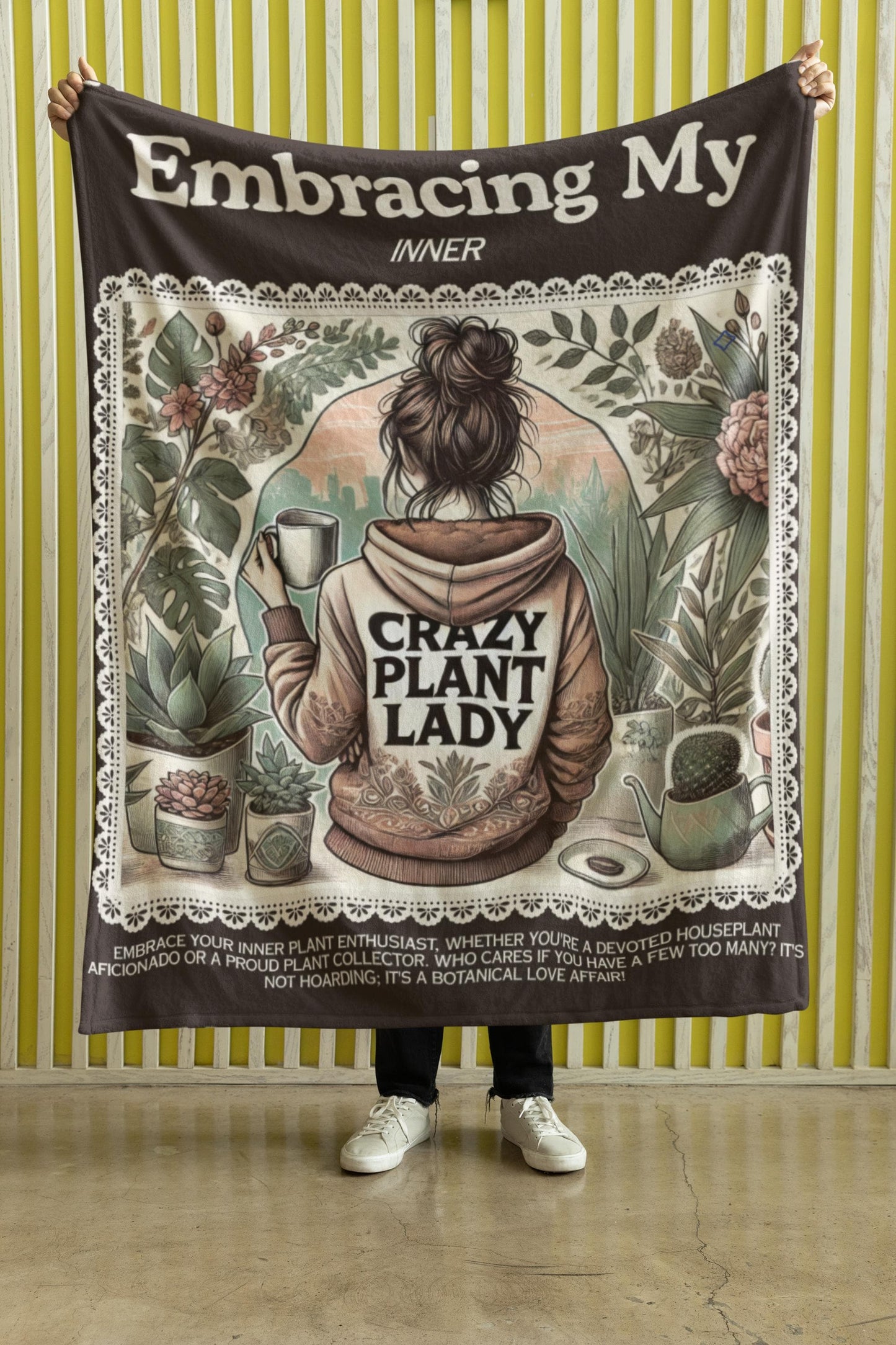 Plant Lady Velveteen Plush Blanket | Cozy Throw for Home Decor, Gift for Plant Lovers, Couch Blanket, Unique Home Accessory, Greenery Decor,