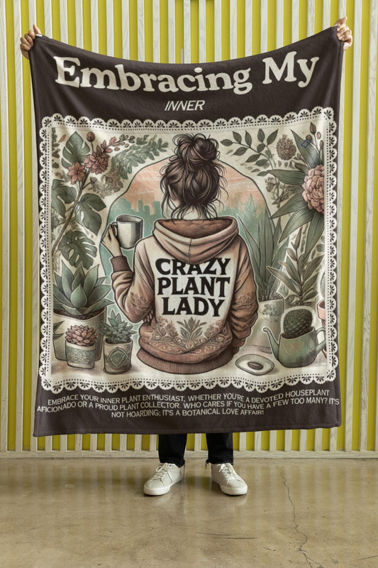 Plant Lady Velveteen Plush Blanket | Cozy Throw for Home Decor, Gift for Plant Lovers, Couch Blanket, Unique Home Accessory, Greenery Decor,