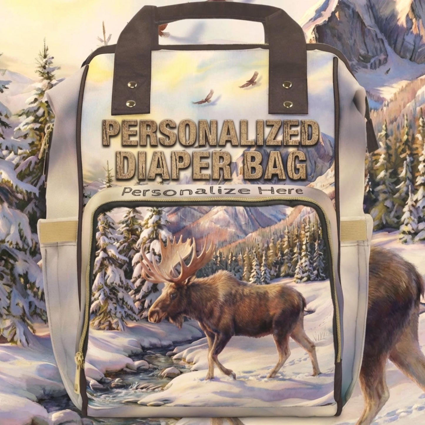 Woodsy Moose Cabin Diaper Backpack Baby Nursery Diaper Bag cabin Moose themed baby diaper bag The perfect woodsy theme for a nursery
