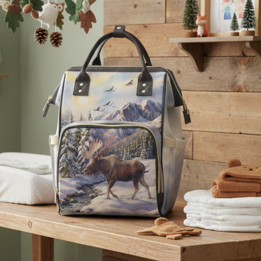 Woodsy Moose Cabin Diaper Backpack Baby Nursery Diaper Bag cabin Moose themed baby diaper bag The perfect woodsy theme for a nursery