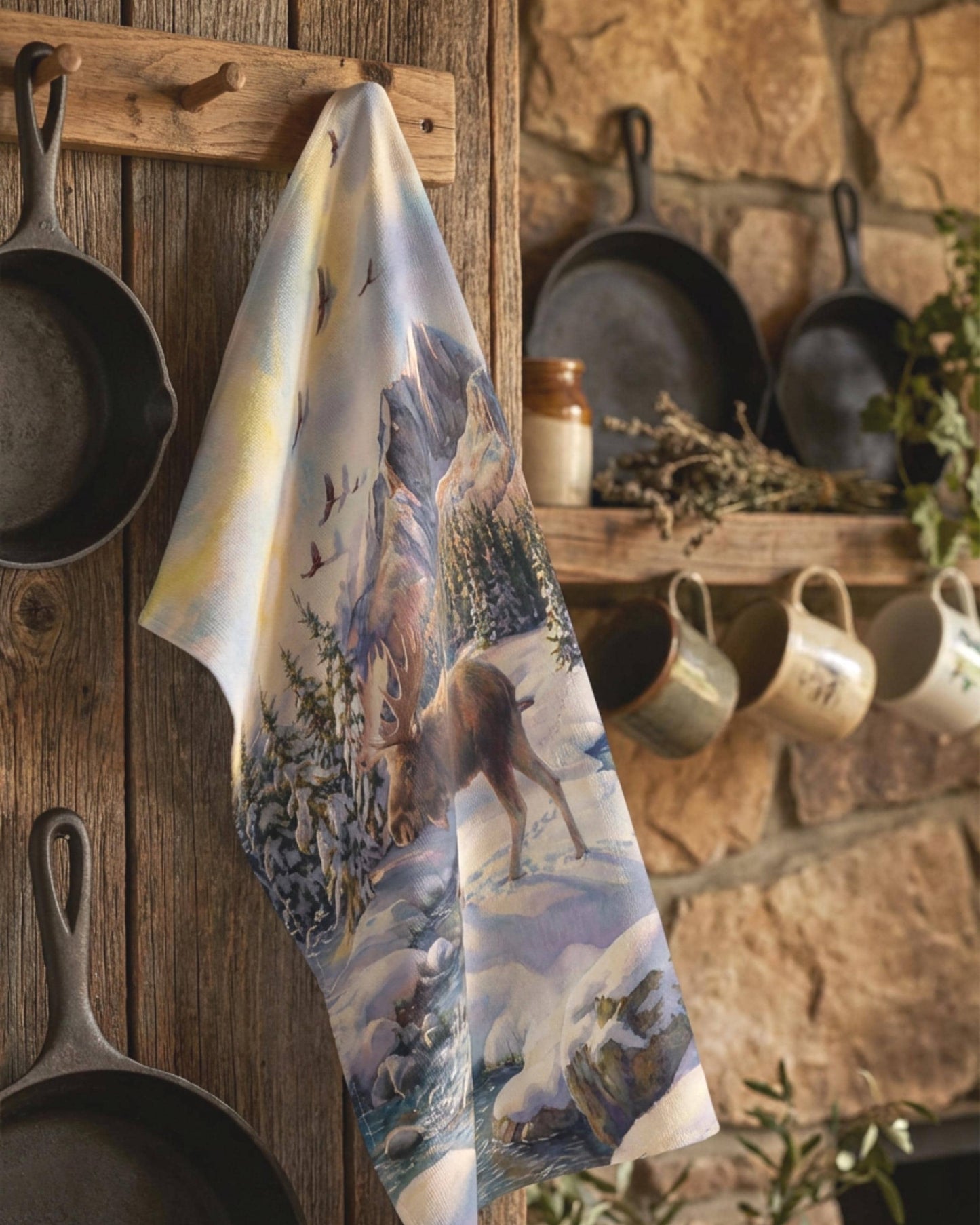 Rustic Moose Kitchen Towel | Cotton Tea Towel, Cabin Home Décor | Cabin Décor for Kitchen | Cabin Home Accessories
