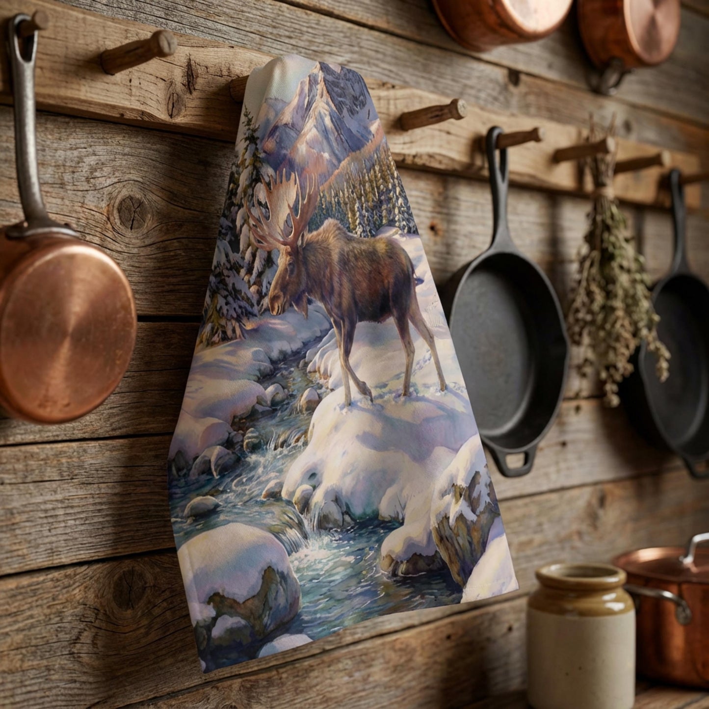 Rustic Moose Kitchen Towel | Cotton Tea Towel, Cabin Home Décor | Cabin Décor for Kitchen | Cabin Home Accessories