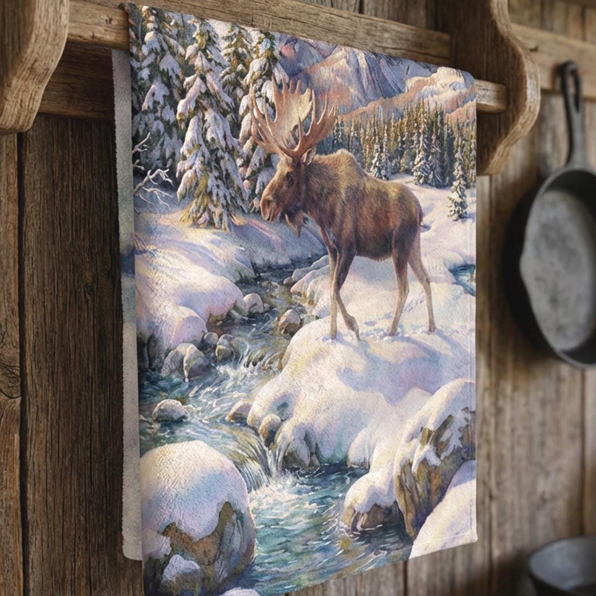 Rustic Moose Kitchen Towel | Cotton Tea Towel, Cabin Home Décor | Cabin Décor for Kitchen | Cabin Home Accessories