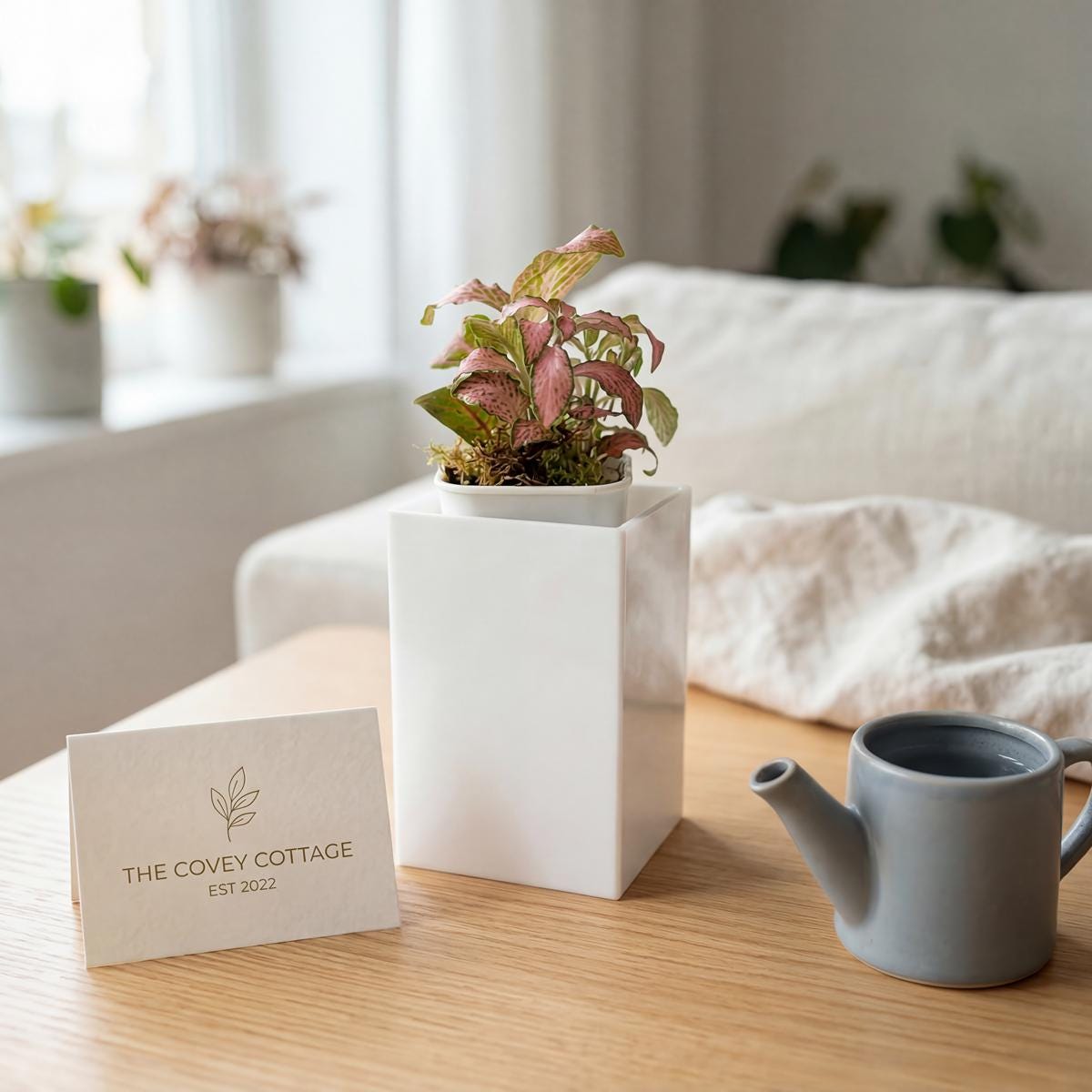 Modern White Acrylic Cover Pot for 2 Inch Starter Plants | Minimalist Thick Square Planter | Smooth Edge Nursery Pot Holder