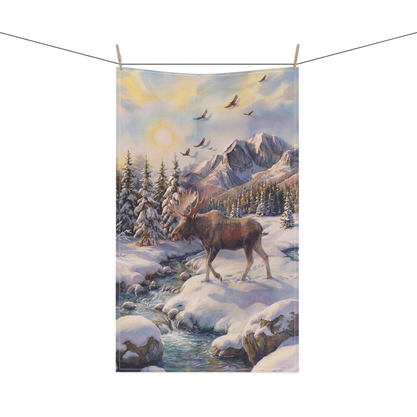 Rustic Moose Kitchen Towel | Cotton Tea Towel, Cabin Home Décor | Cabin Décor for Kitchen | Cabin Home Accessories