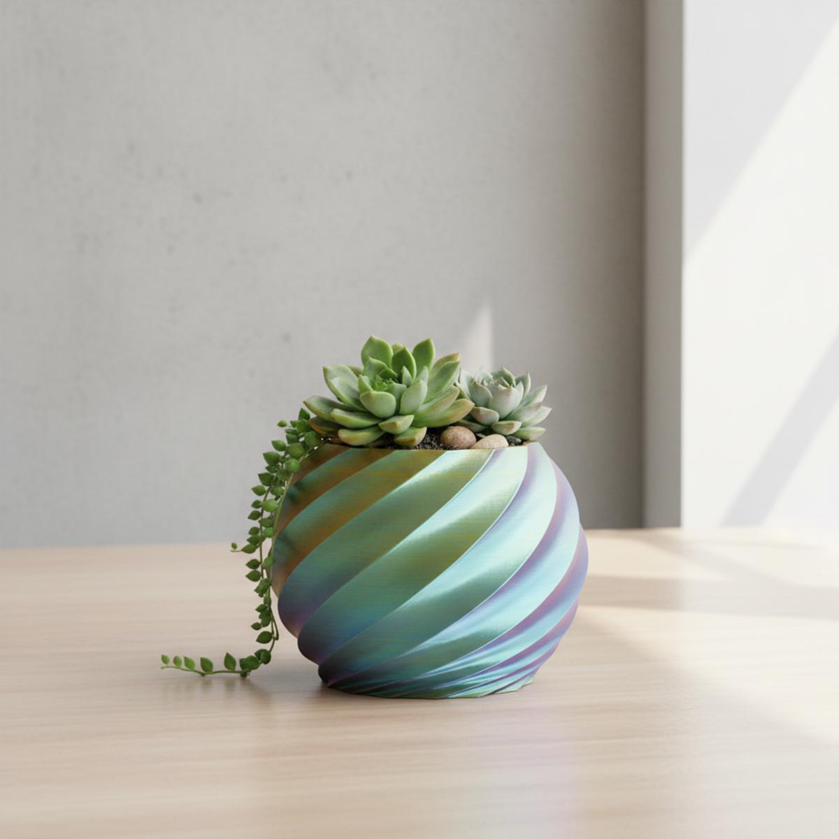 Succulent Planter, Cute Planter, 3D Printed Planter Pot, Houseplant Accessories, Spiral Design, Plant, Nursery Pot, Botany Home Déco
