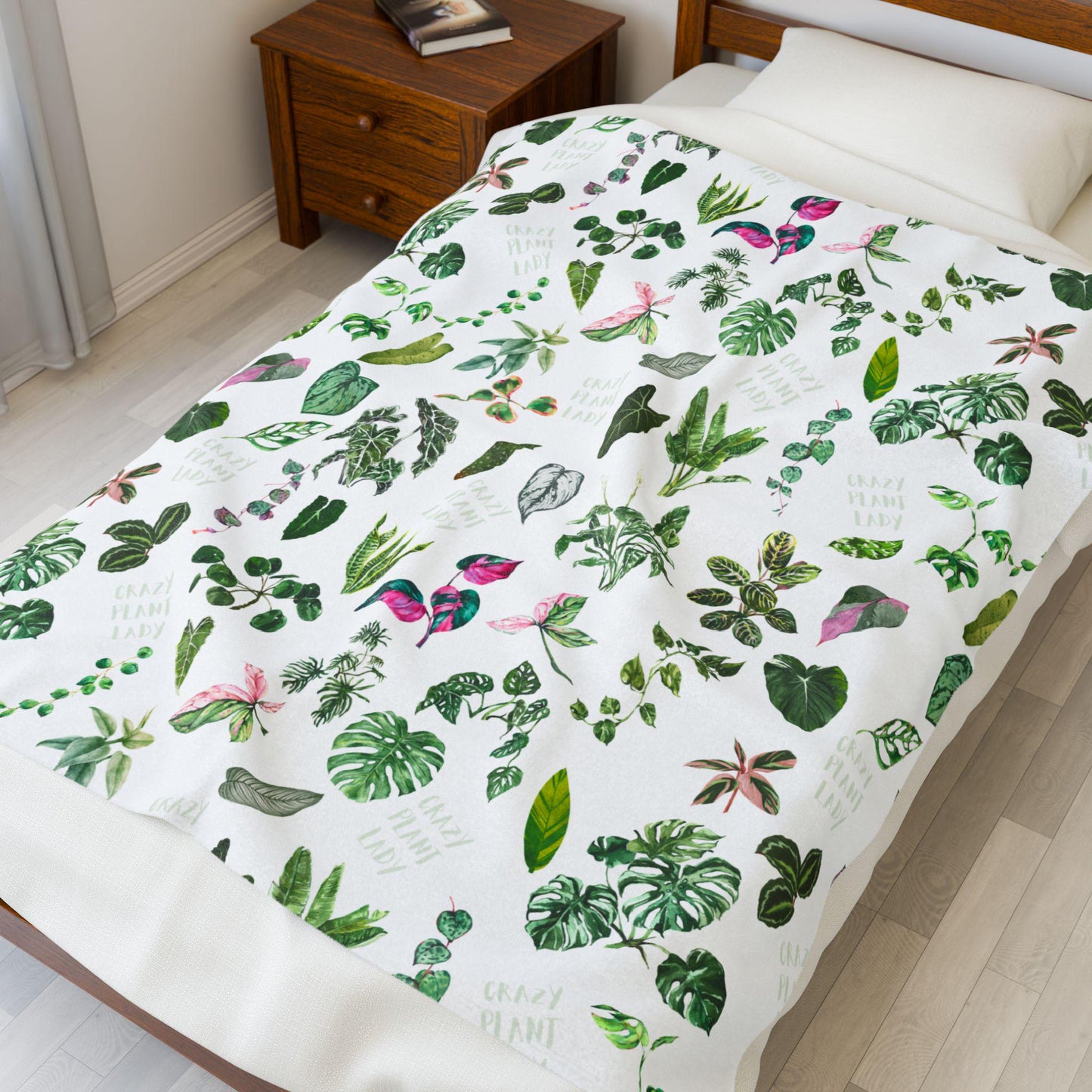 Velveteen Plush Blanket, Houseplant Gift, Plant Lady Throw, Cozy Plant Lover Decor, Botanical Blankie, Green Thumb Accent