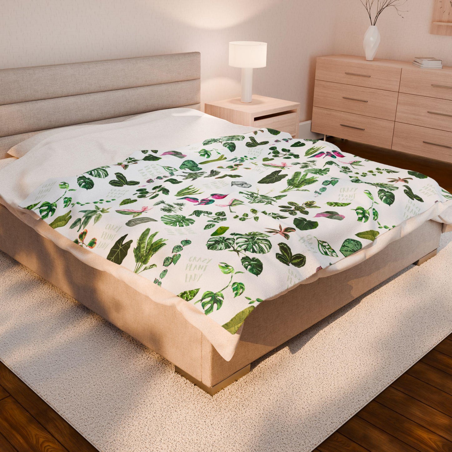 Velveteen Plush Blanket, Houseplant Gift, Plant Lady Throw, Cozy Plant Lover Decor, Botanical Blankie, Green Thumb Accent