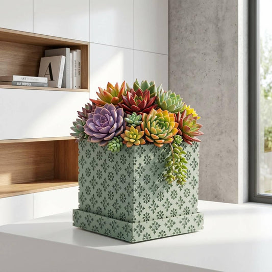 Plant Pot with Drip Tray, Planter Flower Decor W/ Drainage, Modern Houseplant 3D Print Planter Office Décor House Plant Indoor Planter