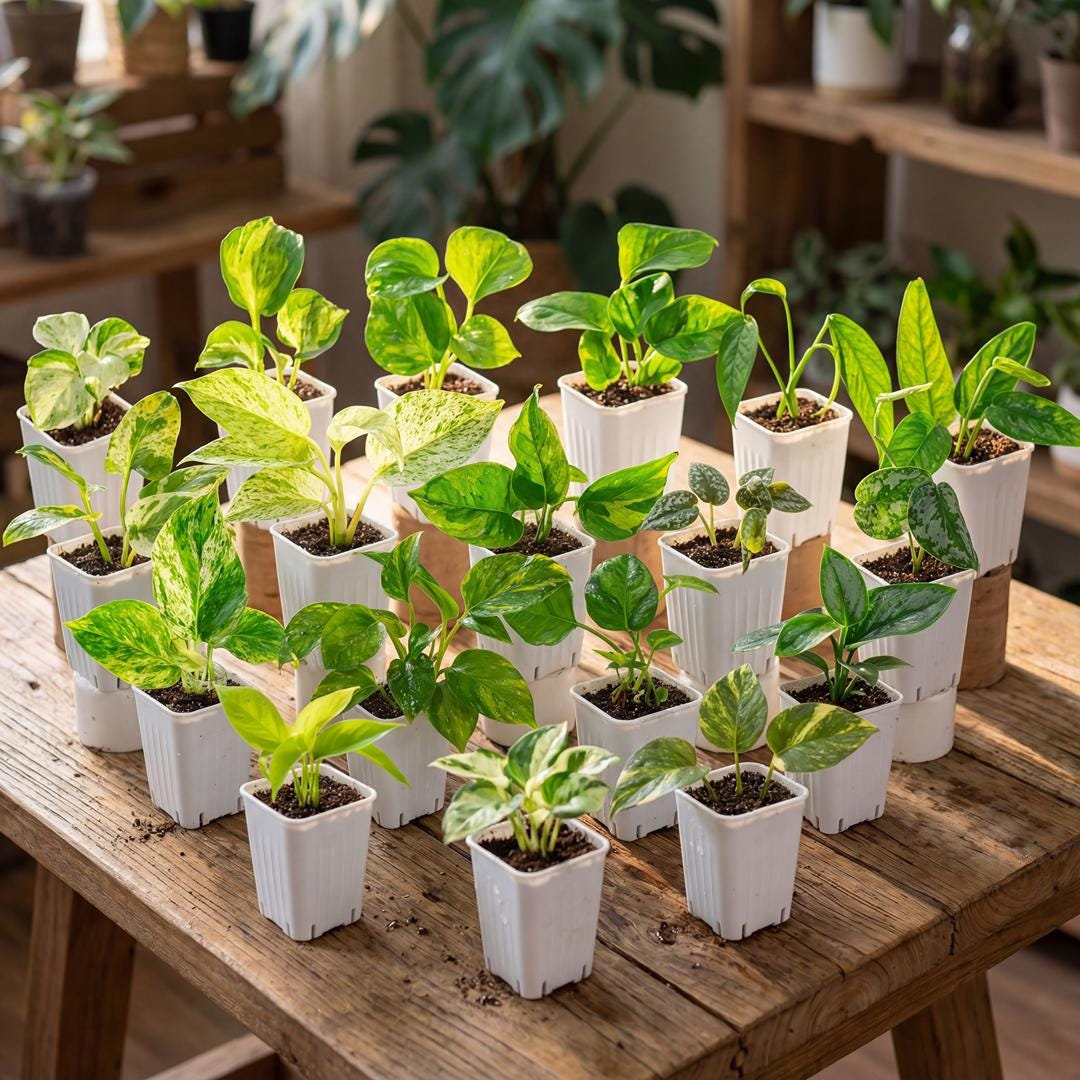 2” Rooted Pothos and Philodendron Cutting Bundle: Beginner Friendly Live Indoor Houseplant Gift Box Set, Jungle Décor (1-3 day UPS Shipping)
