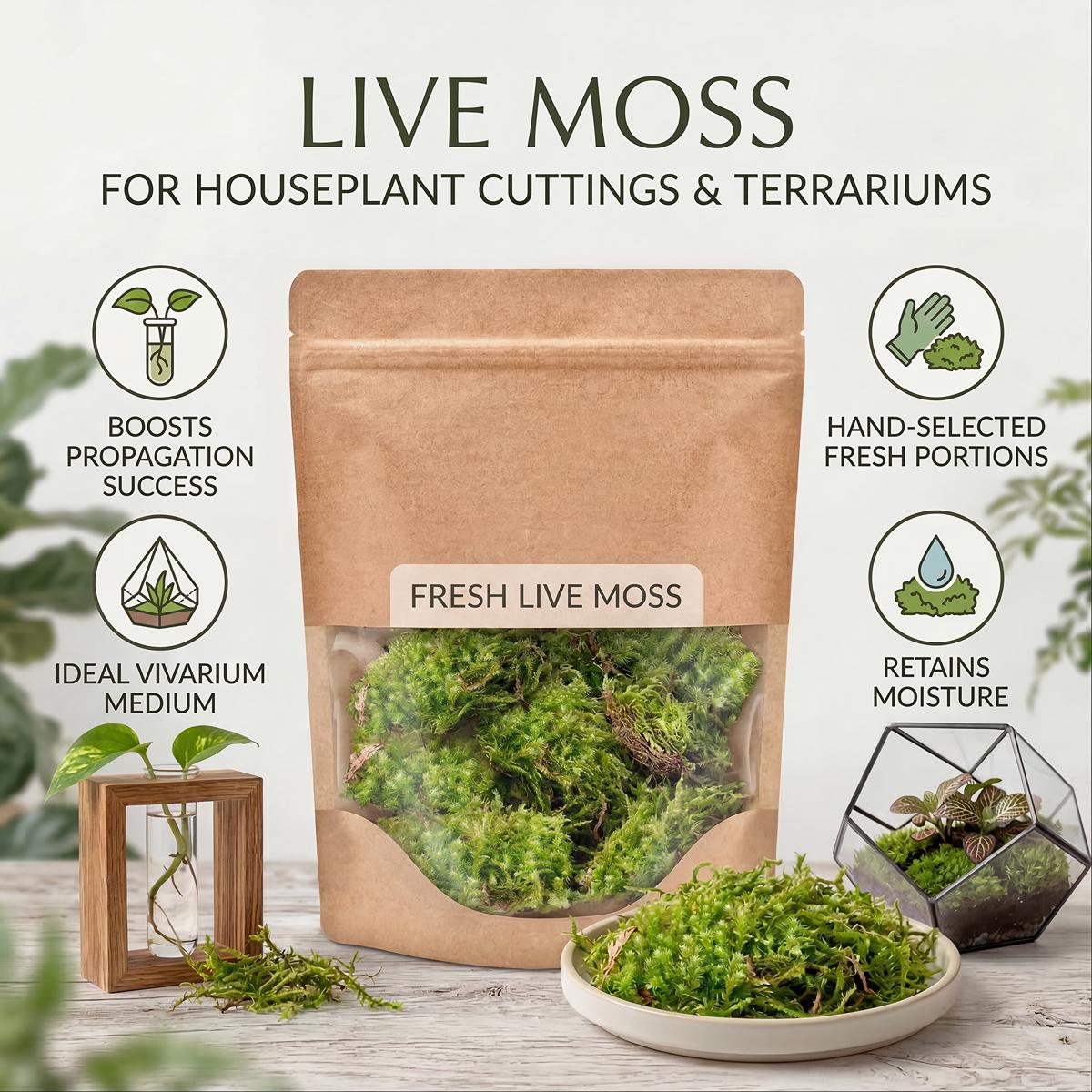 Live Moss for Houseplant Cuttings - Fresh Portions for Terrariums & Propagation | Green Moss Bundle, Vivarium Decor, DIY Plant Care