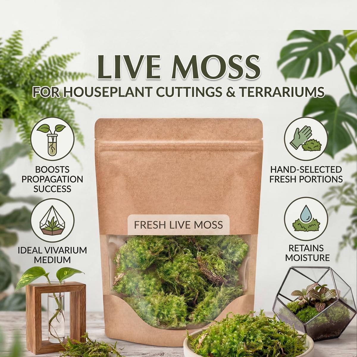 Live Moss for Houseplant Cuttings - Fresh Portions for Terrariums & Propagation | Green Moss Bundle, Vivarium Decor, DIY Plant Care